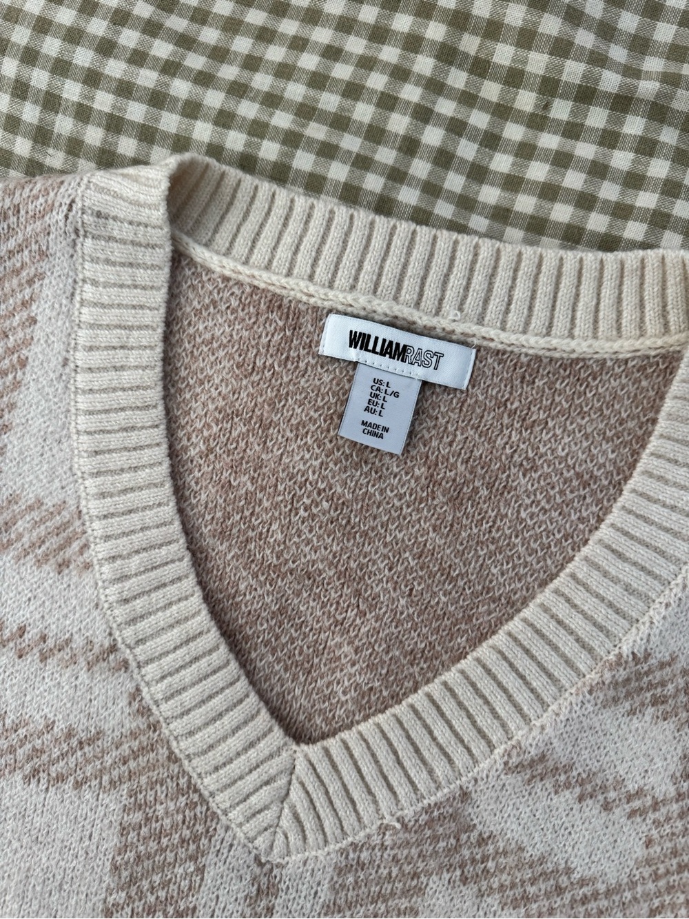 William Rast Sweater Vest in Cream and Light Beige Plaid - Picture 2 of 4